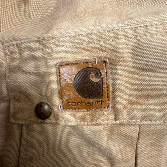 Vintage 80s Distressed Paint Splattered Carhartt Blanket Lined Beige ChoreCoat L - Picture 8 of 8